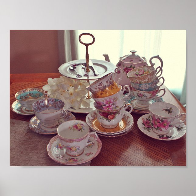 Vintage Tea Cups Poster (Front)