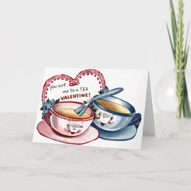 Vintage Tea Cups Valentine's Day Card (Front)