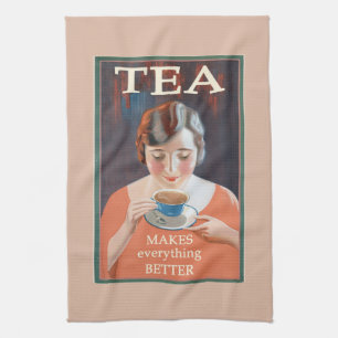 Vintage Tea Drinker, cuppa Kitchen Towel
