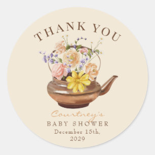 Vintage Tea   Floral Baby Shower Favour Classic Round Sticker