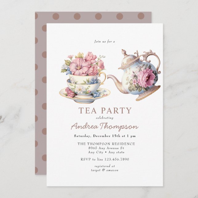 Vintage Tea | Flowers Tea Party Invitation (Front/Back)