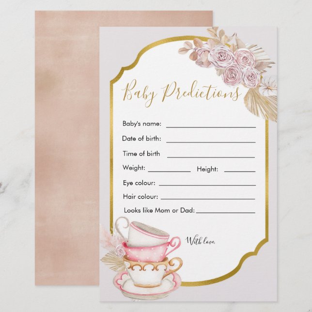 Vintage Tea Party Baby Shower Baby Prediction (Front/Back)