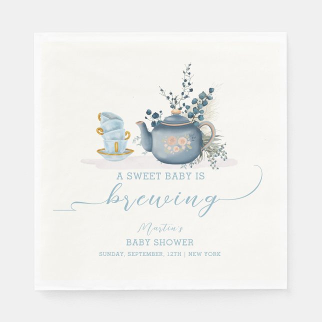 Vintage Tea Party Brewing Baby Shower Napkin (Front)