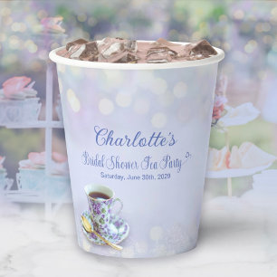 Vintage Tea Party Bridal Shower Blue Paper Cups