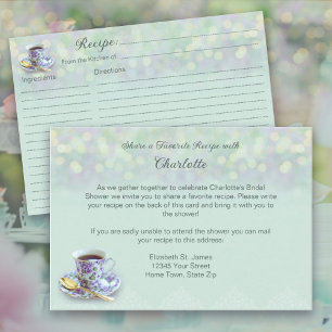 Vintage Tea Party Bridal Shower Green Recipe Enclosure Card