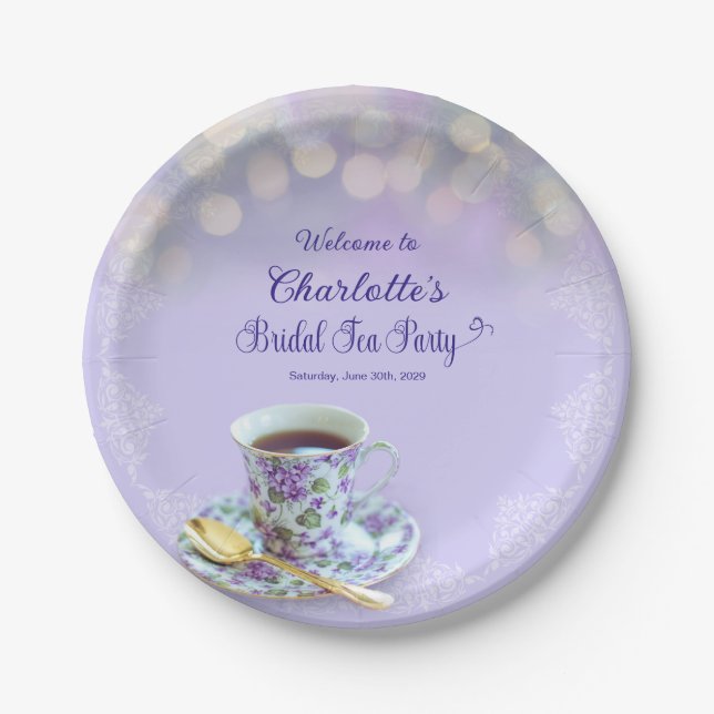 Vintage Tea Party Bridal Shower Lavender Paper Plate (Front)
