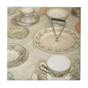 Vintage tea party, china tea set shabby chic tile