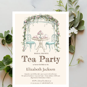 Vintage Tea Party Flowers Bridal Luncheon Invitation