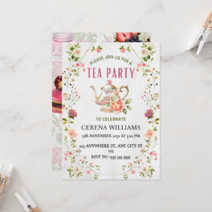 Vintage Tea Party Invitation with Floral Frame