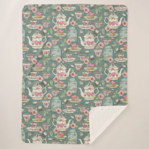 Vintage Tea Party Sherpa Blanket