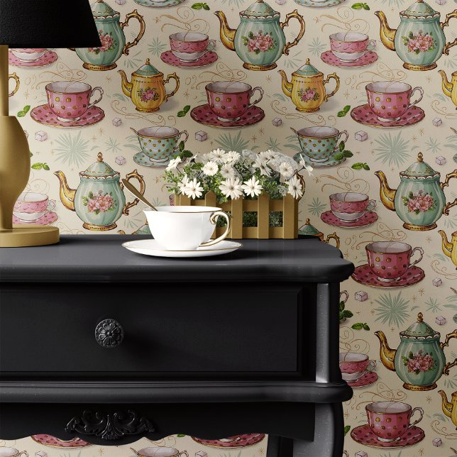 Vintage Tea Party Teapot and Teacup Wallpaper (Creator Uploaded)