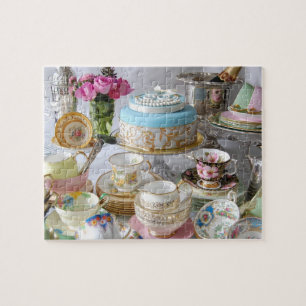 Vintage Tea Porcelain and 30th Cake Jigsaw Jigsaw Puzzle