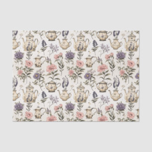 Vintage Tea Pots and Flowers Tissue Paper