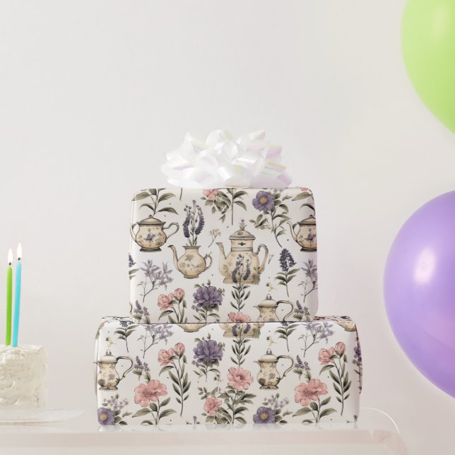 Vintage Tea Pots and Flowers  Wrapping Paper (Party Gifts)