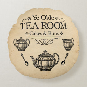 Vintage Tea Room Round Pillow