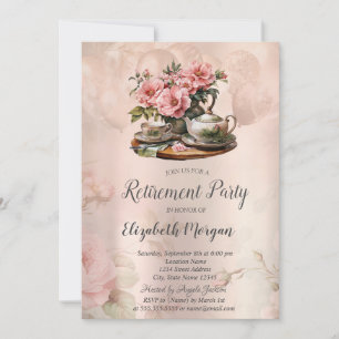 Vintage Tea Set Floral Retirement  Invitation