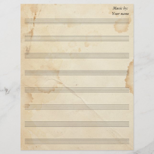 Vintage Tea Stained Sheet Music 8 Stave (Front)
