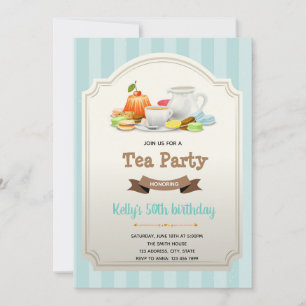 Vintage tea theme birthday invitation