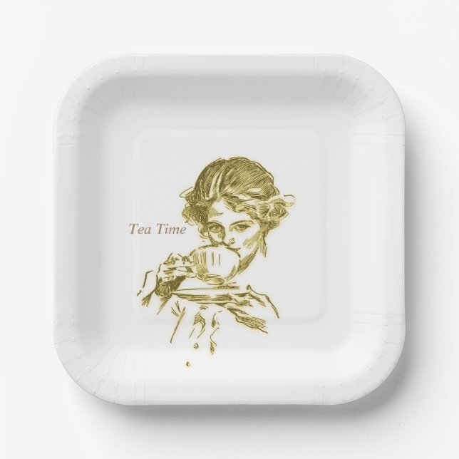 Vintage Tea Time Napkins Paper Plate (Front)
