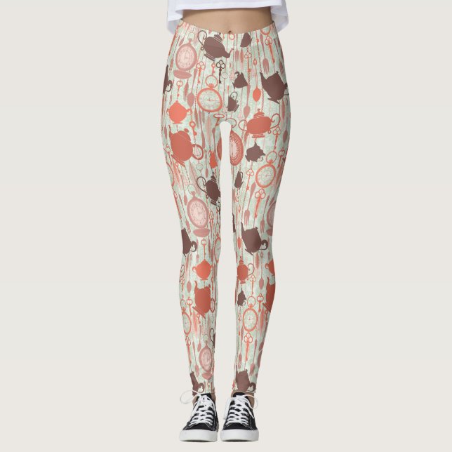 Vintage Tea Time Pattern Leggings (Front)