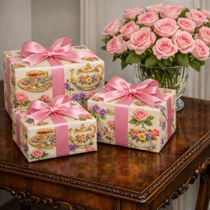 Vintage Tea Time Teapot Pattern  Wrapping Paper Sheet