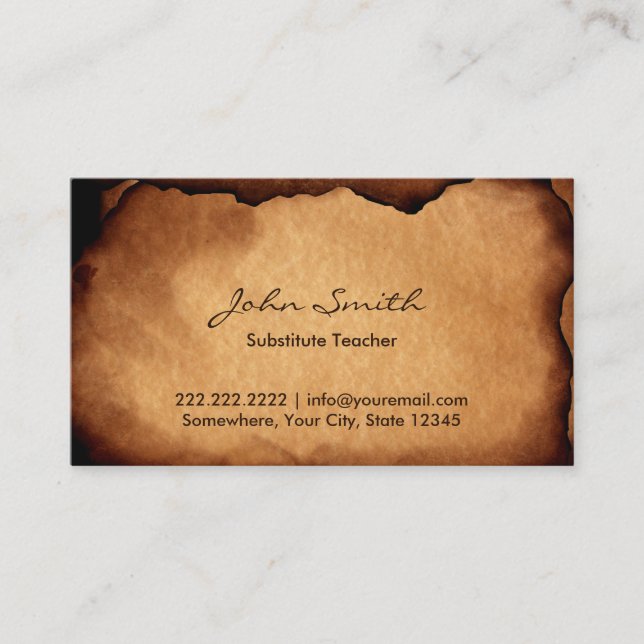 Vintage Teacher Old Paper Texture Business Card (Front)