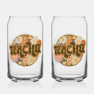 Vintage "Teacher" with Smiling Daisies Can Glass