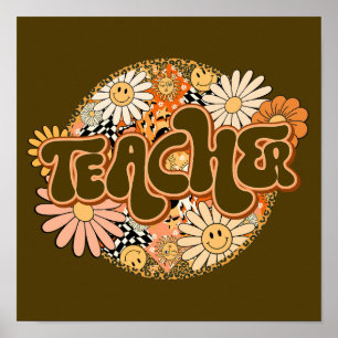 Vintage "Teacher" with Smiling Daisies Poster