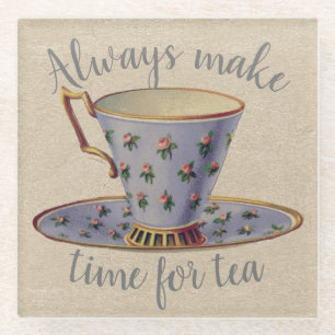 Vintage Teacup Time for Tea Glass Coaster