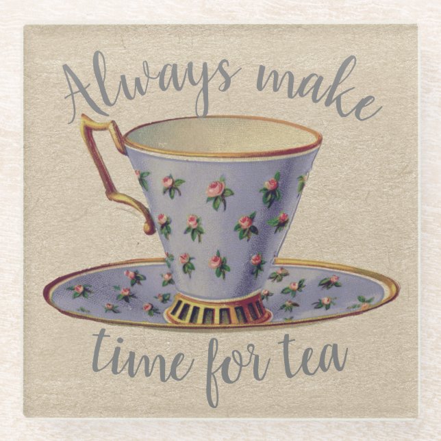 Vintage Teacup Time for Tea Glass Coaster (Front)