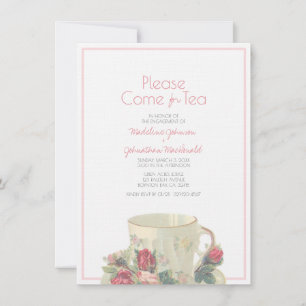 vintage teacup WEDDING SHOWER or engagement pink Invitation