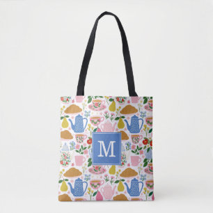 Vintage Teacups and Croissants Tote Bag