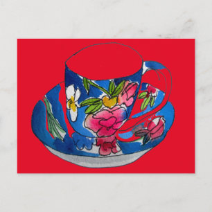 Vintage Teacups original watercolour illustration Postcard