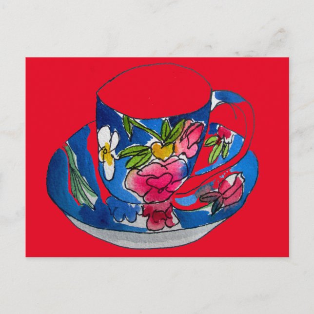 Vintage Teacups original watercolour illustration Postcard (Front)