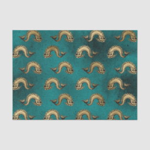 Vintage Teal and Gold Nautical Heradlic Pattern Tissue Paper