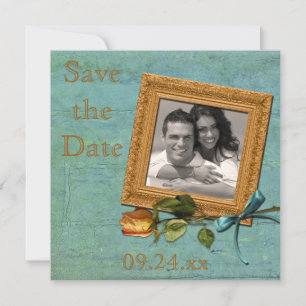 Vintage Teal and Gold Save the Date Card