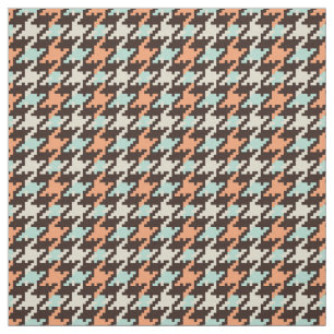 Vintage teal and orange houndstooth plaid pattern fabric