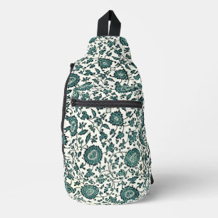 Vintage Teal and White Chinese Floral Pattern  Sling Bag