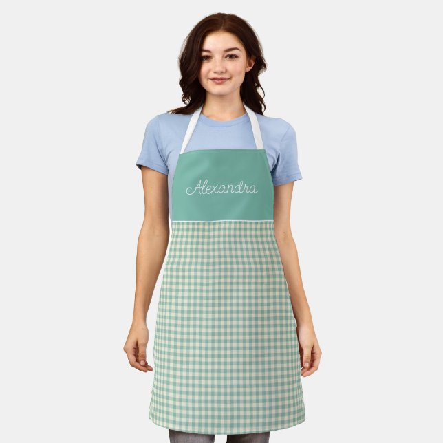 Vintage Teal/Aqua Adult Personalized Cooking  Apron (Worn)