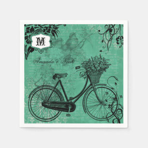 Vintage Teal Bicycle Personalized Paper  Napkins