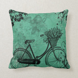Vintage Teal Bicycle Pillow