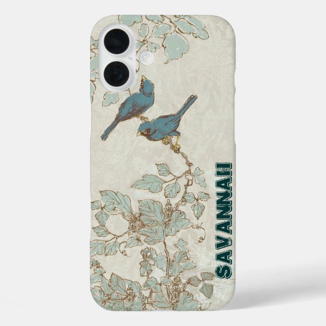 Vintage Teal Birds Branch  Case-Mate iPhone Case (Back)