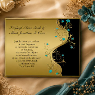 Vintage Teal Black and Gold Wedding Invitation