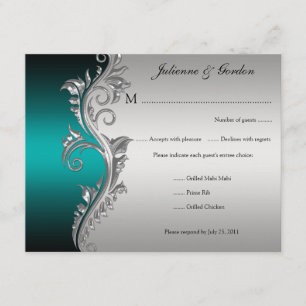 Vintage Teal Black and Silver Floral RSVP