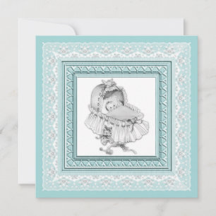 Vintage Teal Blue Baby Shower Invitation
