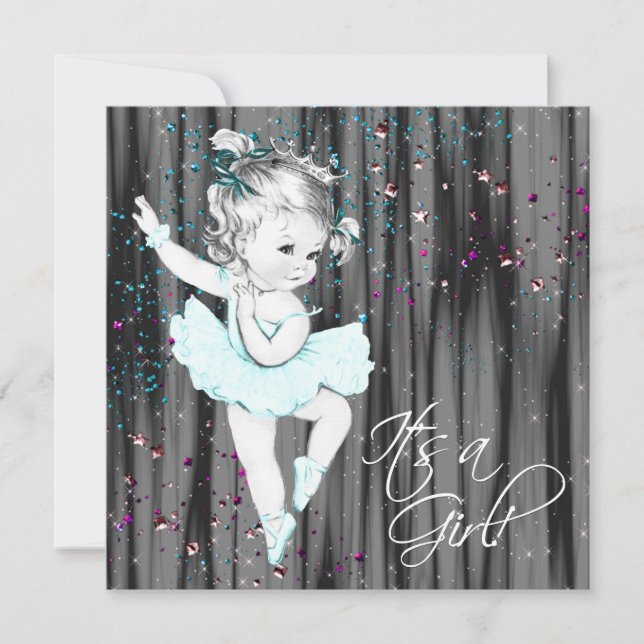 Vintage Teal Blue Baby Shower Invitation (Front)