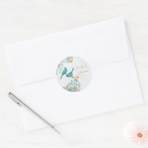 Vintage Teal Blue Bird Terracotta Coral Wedding  Classic Round Sticker