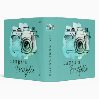Vintage Teal Blue Camera Photography Portfolio Binder