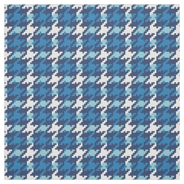 Vintage teal blue houndstooth plaid pattern fabric (Swatch)
