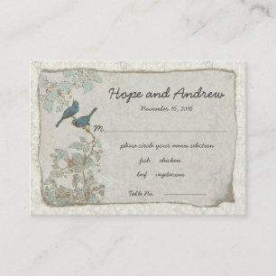Vintage Teal Blue Love Birds Menu Selection Place Card